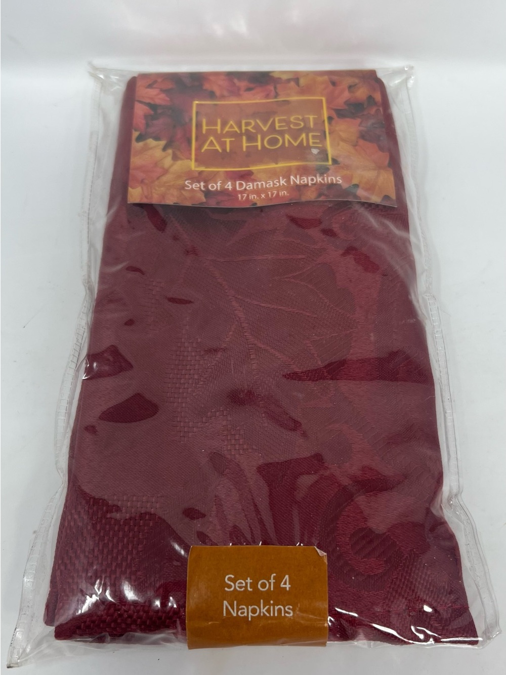 HARVEST AT HOME SET OF DAMASK NAPKINS - (17 X 17 INCHES) Vintage New In Package